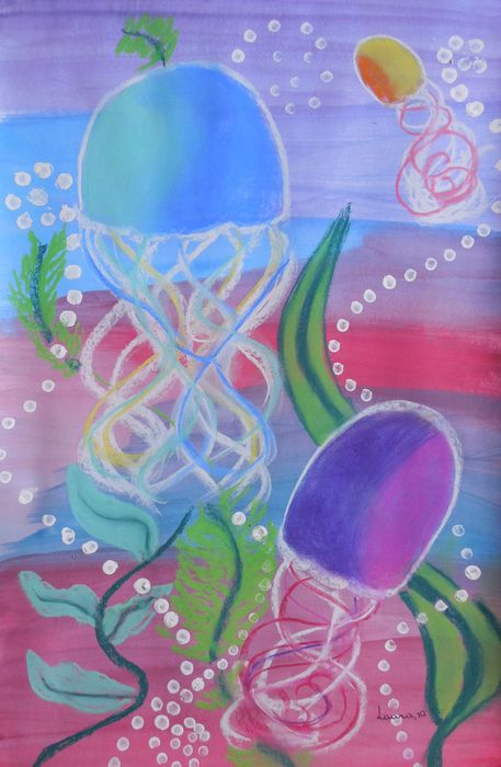 Art Studio PALETTE. Laura Zaviziena Picture.  Mixed Media Animals Fish 