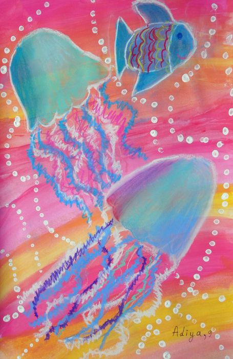 Art Studio PALETTE. Adiya Minassipova Picture.  Mixed Media Animals Fish 