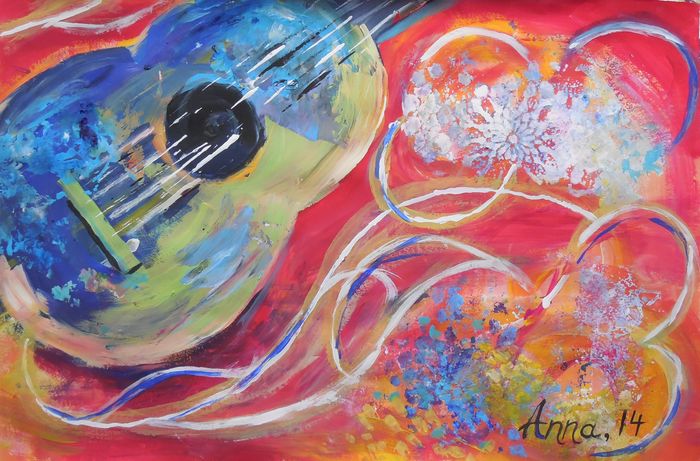 Art Studio PALETTE. Anna Makarenko Picture.  Tempera Still Life Music 