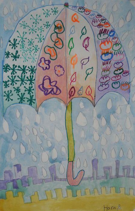 Art Studio PALETTE. Haru Yamanouchi Picture.  Mixed Media Design Umbrellas 