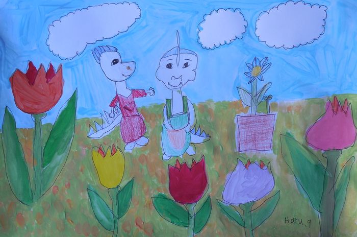 Art Studio PALETTE. Haru Yamanouchi Picture.  Marker, Tempera Animals Mix 