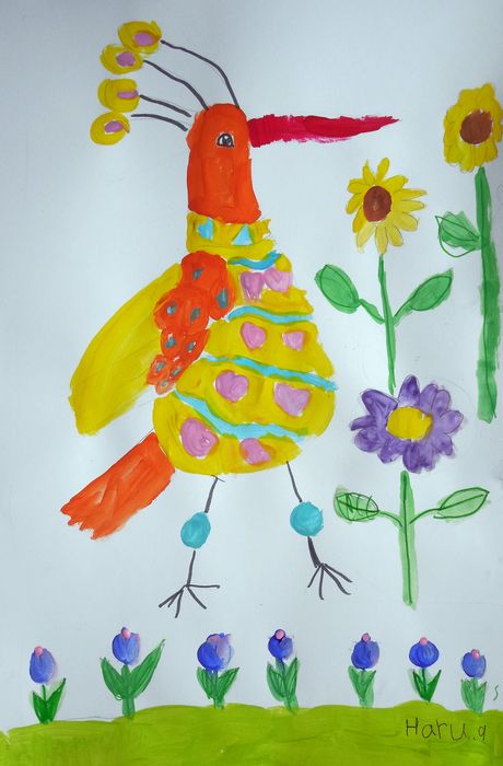 Art Studio PALETTE. Haru Yamanouchi Picture.  Tempera Dec. Art Birds 