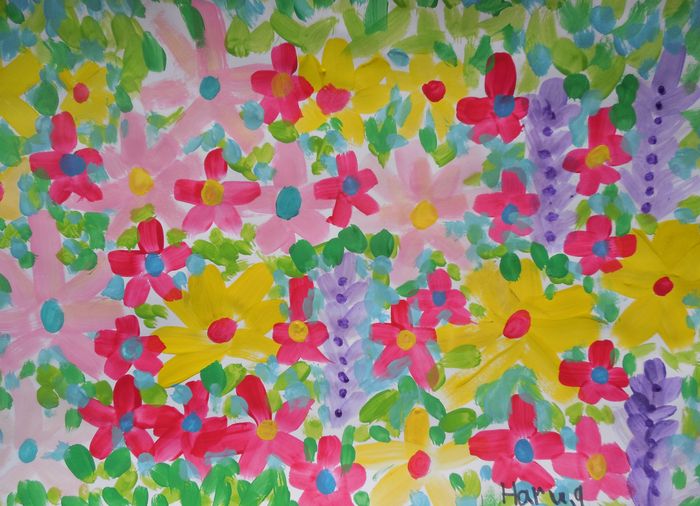 Art Studio PALETTE. Haru Yamanouchi Picture.  Tempera Plants Flowers 