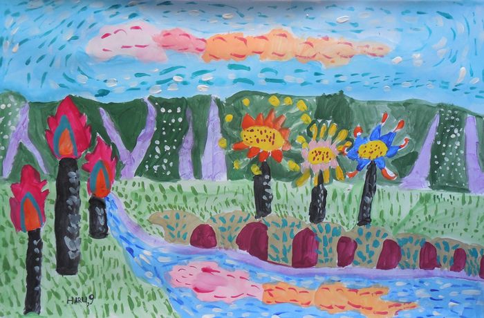 Art Studio PALETTE. Haru Yamanouchi Picture.  Tempera Landscape Nature Imagenation Landscape