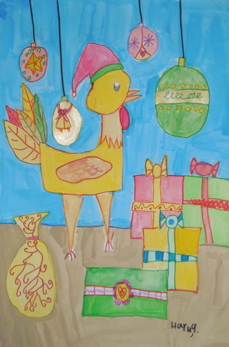 Art Studio PALETTE. Haru Yamanouchi Picture.  Marker, Tempera Holidays New Year 