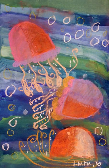 Art Studio PALETTE. Haru Yamanouchi Picture.  Mixed Media Animals Fish 