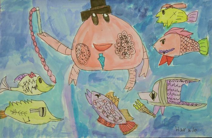 Art Studio PALETTE. Haru Yamanouchi Picture.  Watercolour, Ink Animals Fish 