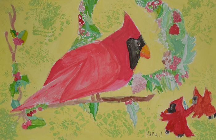 Art Studio PALETTE. Haru Yamanouchi Picture.  Tempera Animals Birds 