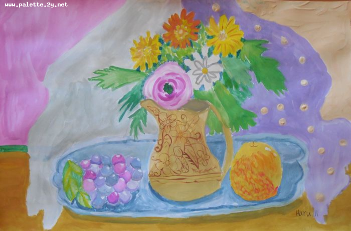 Art Studio PALETTE. Haru Yamanouchi Picture.  Tempera Still Life Still Life 