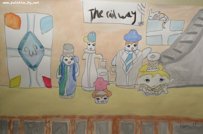 Art Studio PALETTE. Haru Yamanouchi Picture.  Tempera Still Life Bottles 