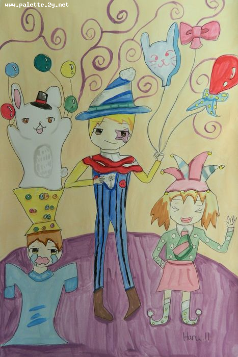 Art Studio PALETTE. Haru Yamanouchi Picture.  Marker, Tempera Fantasy Clown Clown Festival