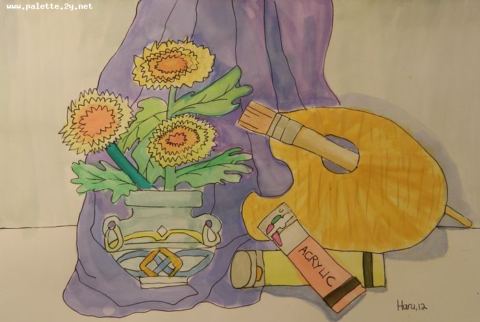 Art Studio PALETTE. Haru Yamanouchi Picture.  Watercolour, Ink Still Life Palette 