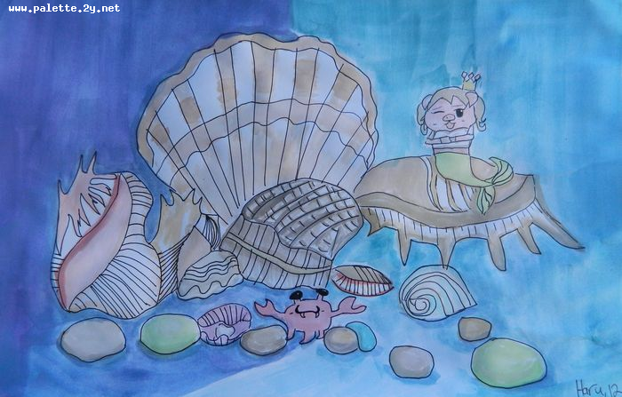 Art Studio PALETTE. Haru Yamanouchi Picture.  Watercolour, Ink Still Life Shells 