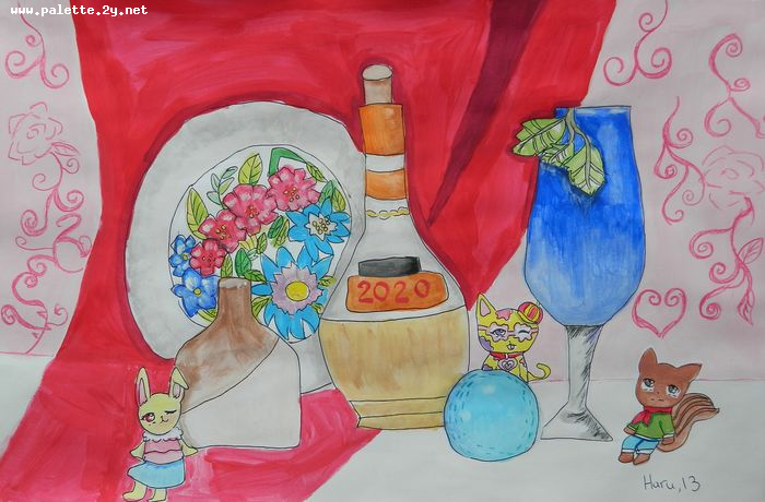 Art Studio PALETTE. Haru Yamanouchi Picture.  Tempera Still Life Still Life 