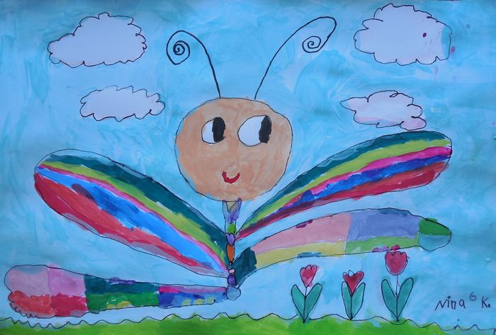 Art Studio PALETTE. Nina Koiava Picture.  Marker, Tempera Animals Butterfly 