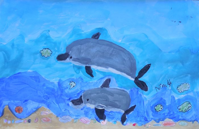 Art Studio PALETTE. Nina Koiava Picture.  Tempera Animals Fish 