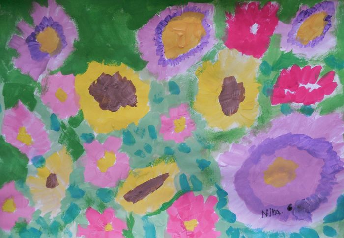 Art Studio PALETTE. Nina Koiava Picture.  Tempera Plants Flowers 