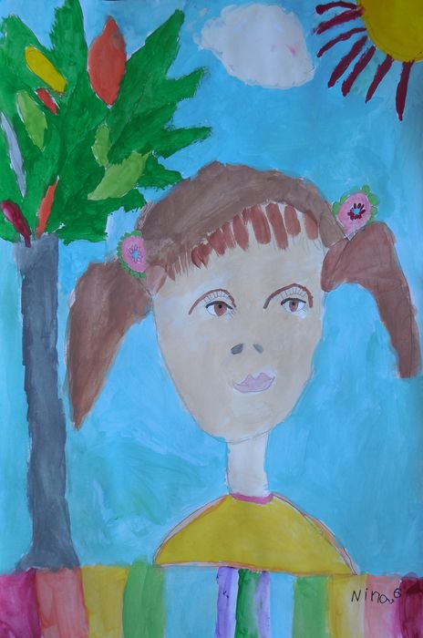 Art Studio PALETTE. Nina Koiava Picture.  Tempera People Selfportrait 