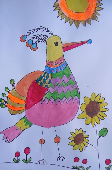 Art Studio PALETTE. Elizabeth Enilenis Picture.  Marker, Tempera Dec. Art Birds 