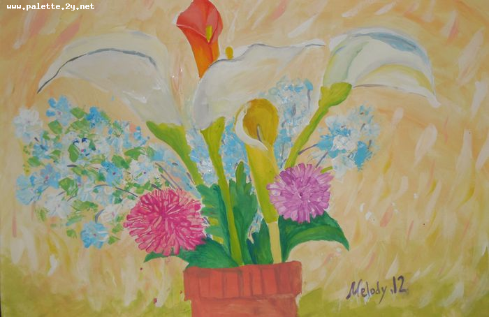 Art Studio PALETTE. Melody Wu Picture.  Tempera Plants Flowers 