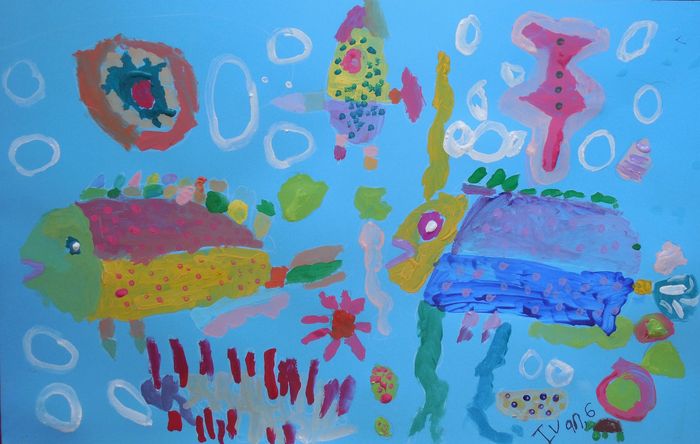 Art Studio PALETTE. Ivan Wu Picture.  Tempera Animals Fish 