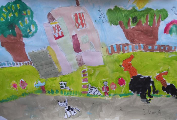 Art Studio PALETTE. Ivan Wu Picture.  Tempera Landscape Houses 