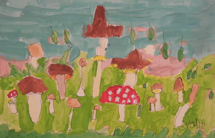 Art Studio PALETTE. Ivan Wu Picture.  Marker, Tempera Plants Mushrooms 