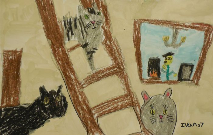 Art Studio PALETTE. Ivan Wu Picture.  Oil Pastel Animals Cats 