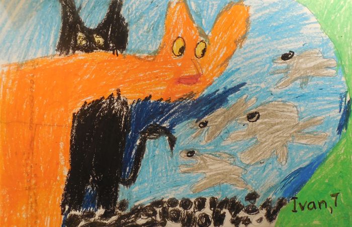 Art Studio PALETTE. Ivan Wu Picture.  Oil Pastel Animals Cats 