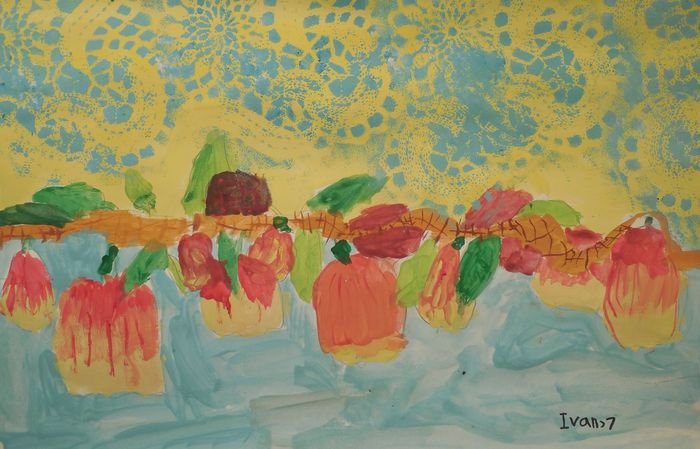 Art Studio PALETTE. Ivan Wu Picture.  Tempera Still Life Fruits & Vegi 