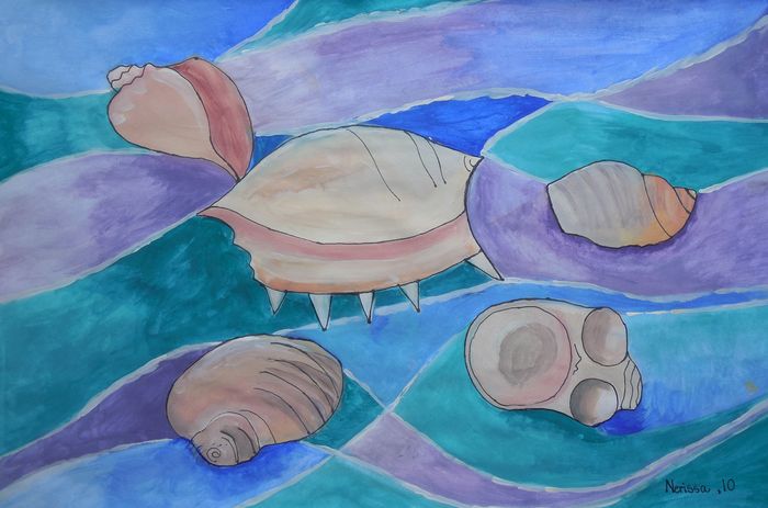 Art Studio PALETTE. Nerissa Wang Picture.  Marker, Tempera Still Life Shells 
