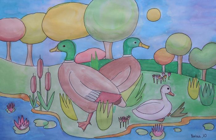 Art Studio PALETTE. Nerissa Wang Picture.  Watercolour, Ink Animals Birds 