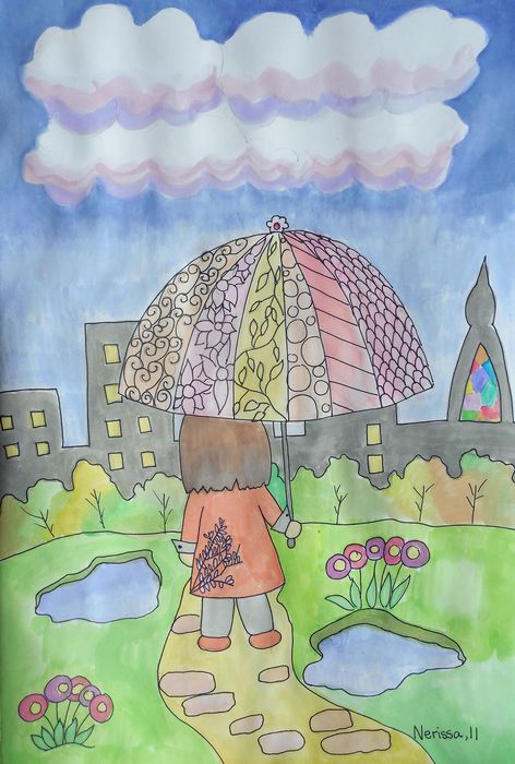 Art Studio PALETTE. Nerissa Wang Picture.  Watercolour, Ink Design Umbrellas 