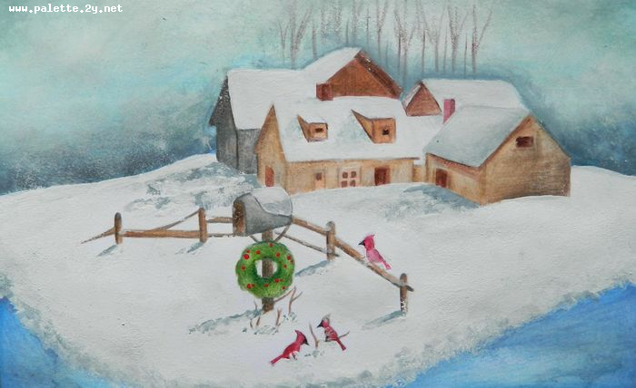 Art Studio PALETTE. Nerissa Wang Picture.  Tempera Landscape Winter 