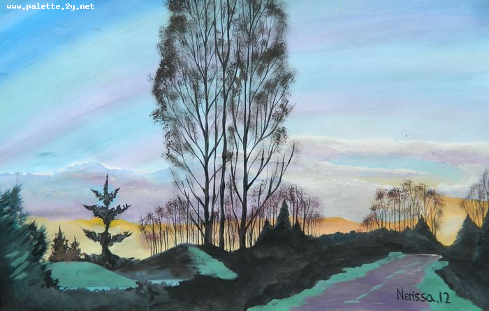 Art Studio PALETTE. Nerissa Wang Picture.  Tempera Landscape Nature 