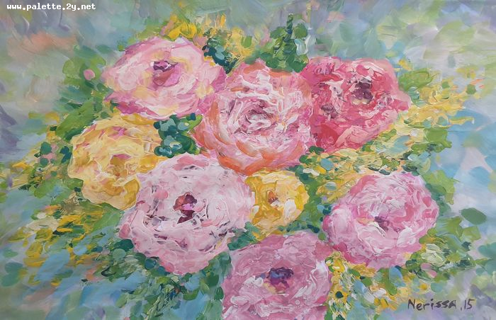 Art Studio PALETTE. Nerissa Wang Picture.  Tempera Plants Flowers 