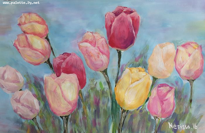 Art Studio PALETTE. Nerissa Wang Picture.  Tempera Plants Flowers 