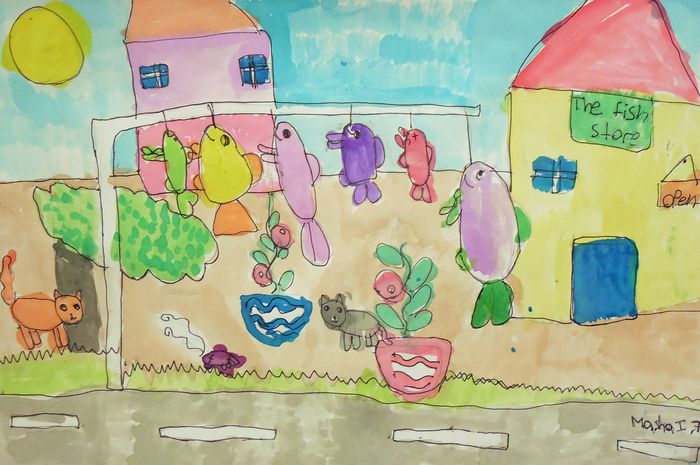 Art Studio PALETTE. Mariya Ivanova Picture.  Watercolour, Ink Animals Fish 