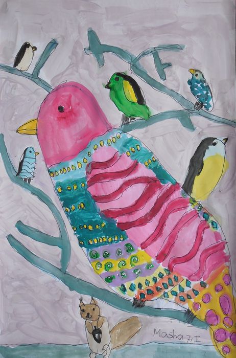 Art Studio PALETTE. Mariya Ivanova Picture.  Tempera Animals Birds 