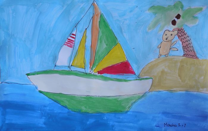 Art Studio PALETTE. Mariya Ivanova Picture.  Marker, Tempera Landscape Ships 