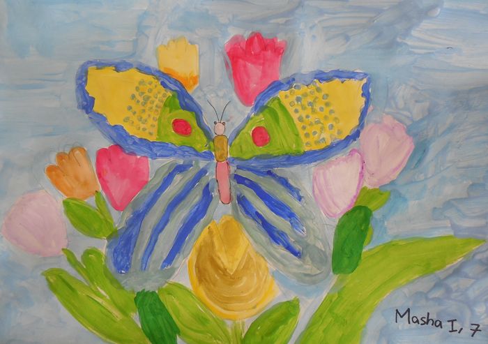 Art Studio PALETTE. Mariya Ivanova Picture.  Tempera Animals Butterfly 