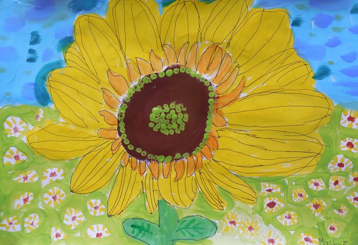 Art Studio PALETTE. Mariya Ivanova Picture.  Marker, Tempera Plants Sunflowers 