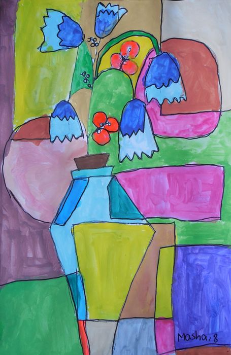 Art Studio PALETTE. Mariya Ivanova Picture.  Marker, Tempera Still Life Contour Line Drawing 