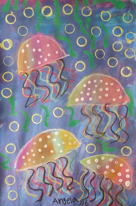 Art Studio PALETTE. Angela Kim Picture.  Mixed Media Animals Fish 