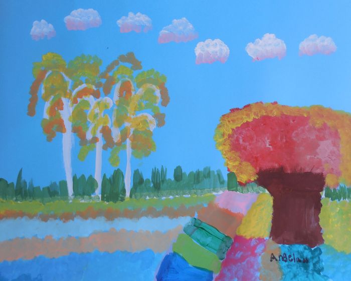 Art Studio PALETTE. Angela Kim Picture.  Tempera Landscape Fall 