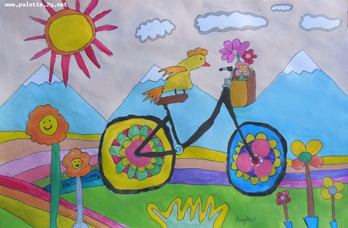 Art Studio PALETTE. Angela Kim Picture.  Marker, Tempera Design Bicycle 