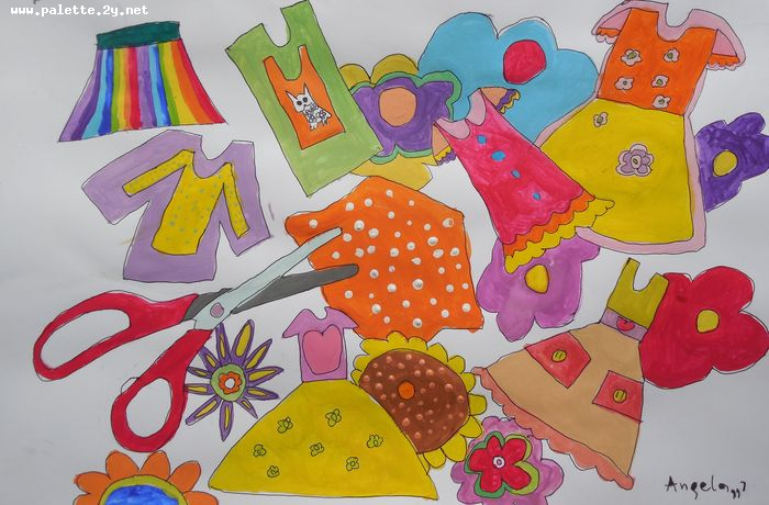 Art Studio PALETTE. Angela Kim Picture.  Marker, Tempera Design Clothes 