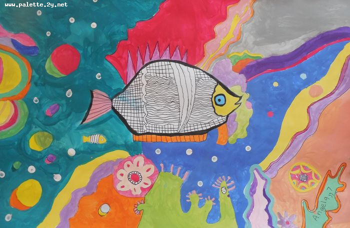 Art Studio PALETTE. Angela Kim Picture.  Marker, Tempera Animals Fish 