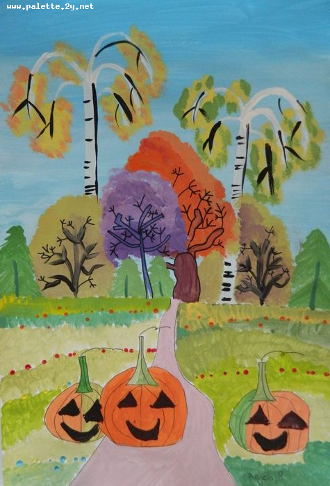 Art Studio PALETTE. Angela Kim Picture.  Tempera Holidays Halloween 