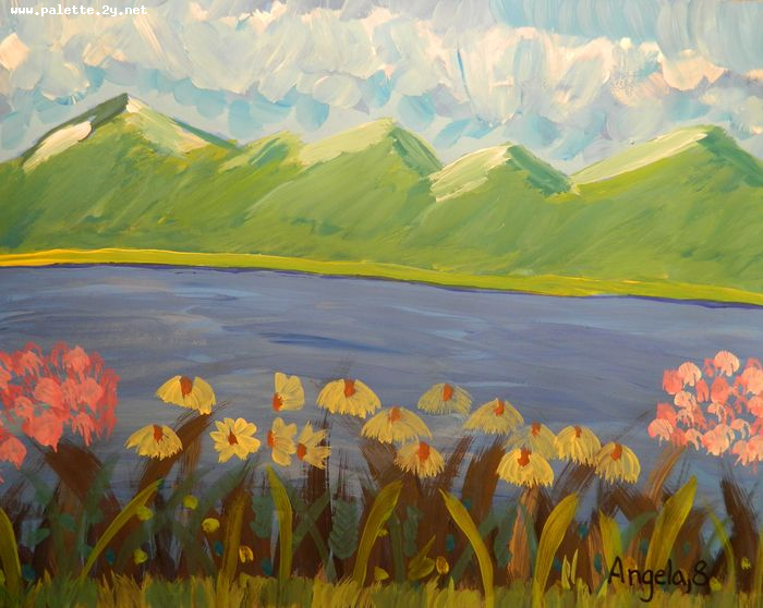 Art Studio PALETTE. Angela Kim Picture.  Tempera Landscape Nature 
